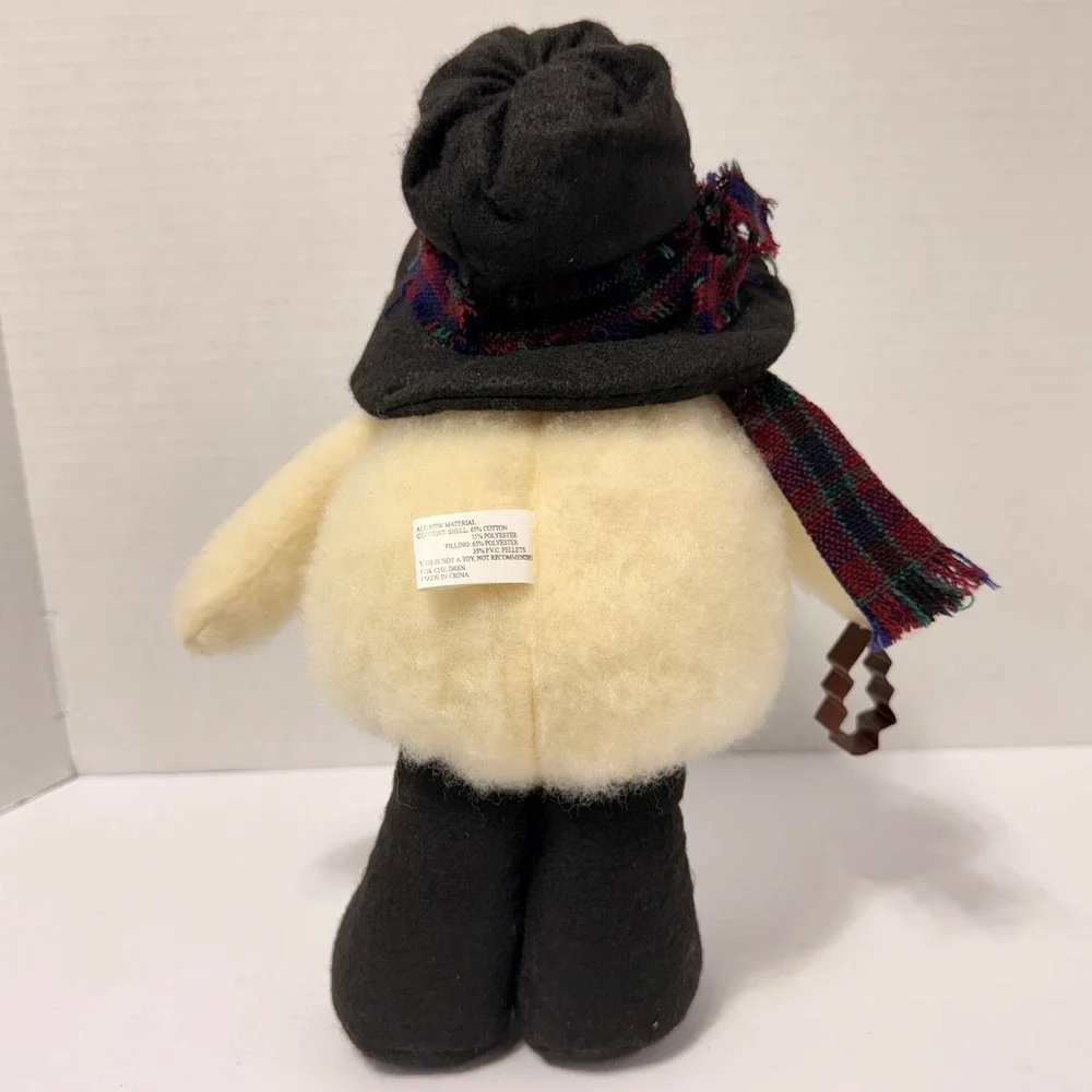 Crazy Mountain Plush Snowman Figurine Black Hat Plaid Scarf Cookie Cutter 11in